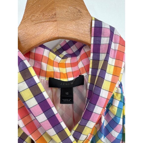J Crew Woman's Gingham Tie Neck Cotton Sleeveless Mini Dress Rainbow size 12 - Picture 4 of 8